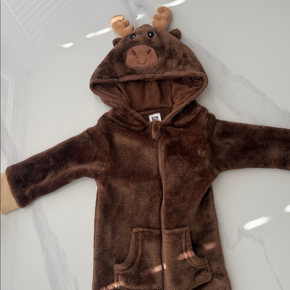 Hudson Baby Brown Plush Jumpsuits, Moose